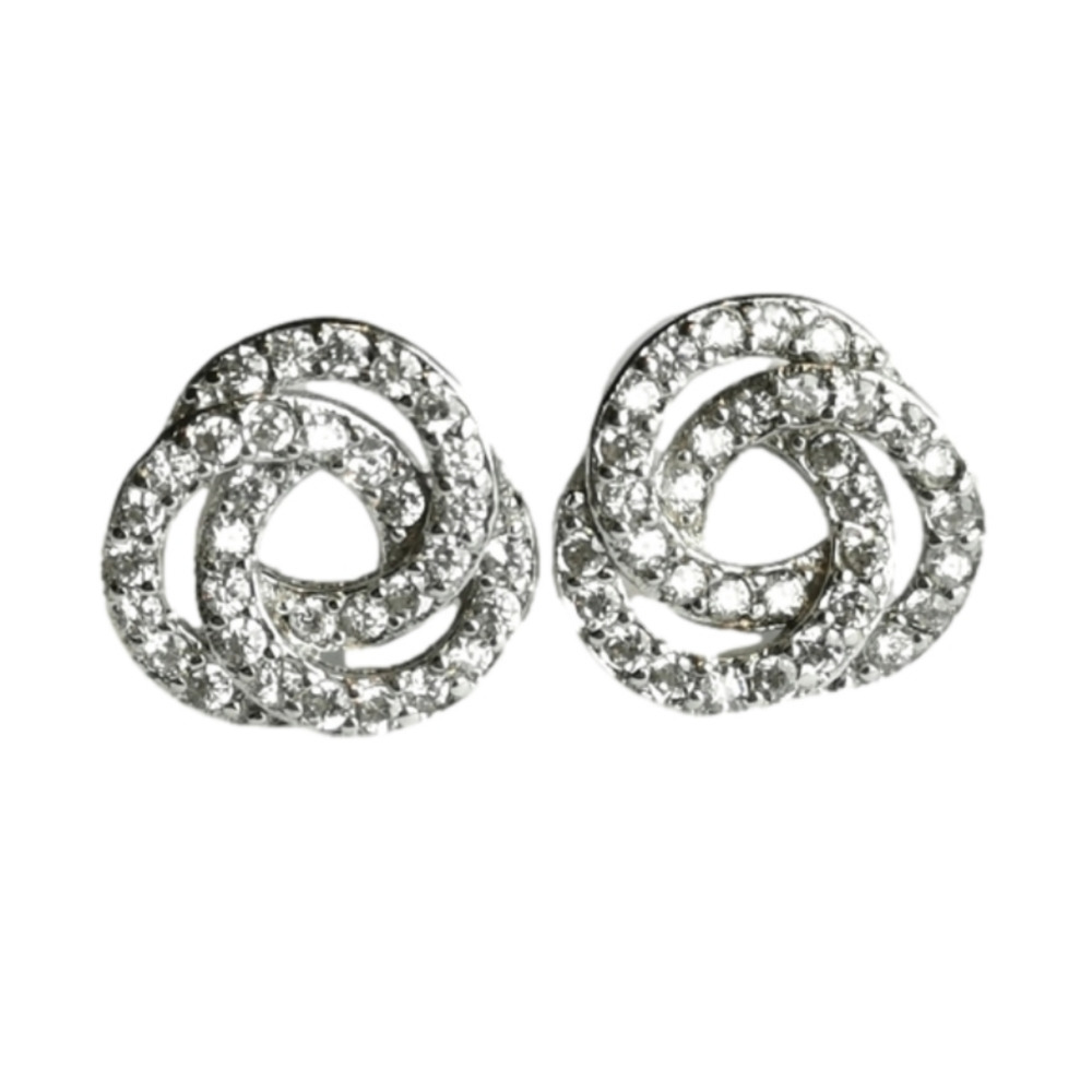 CZ sterling silver love knot stud earrings in Sterling Silver
